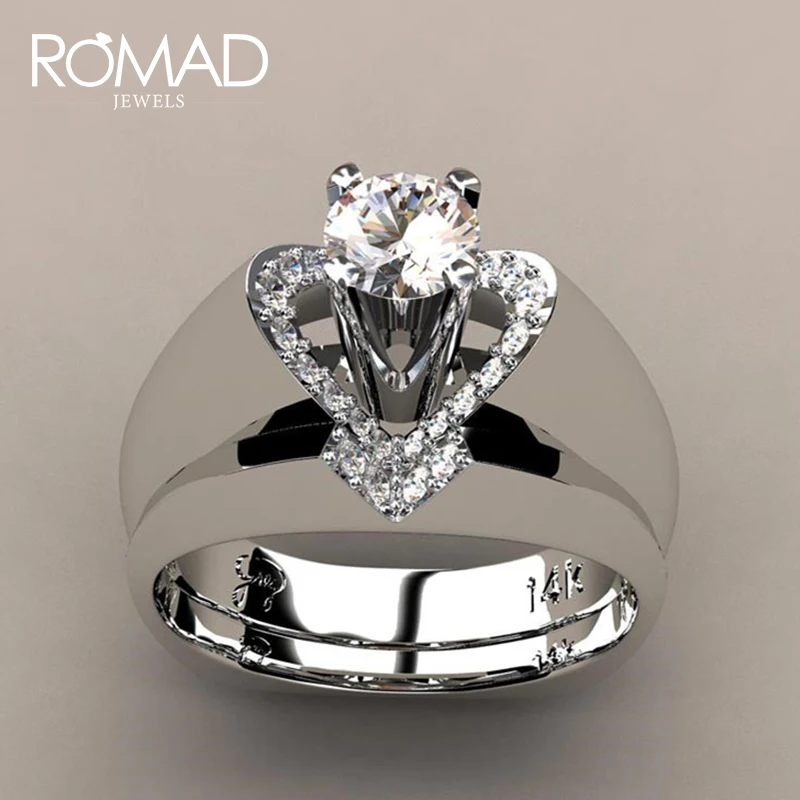 

ROMAD 2pcs/set Wedding Brand Ring Set Lover Heart White Crystal Wedding Ring For Women Luxury Bridal Engagement Ring R4