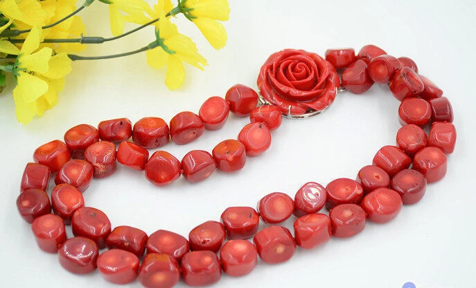

1129 2row 19" real baroque red coral bead necklace
