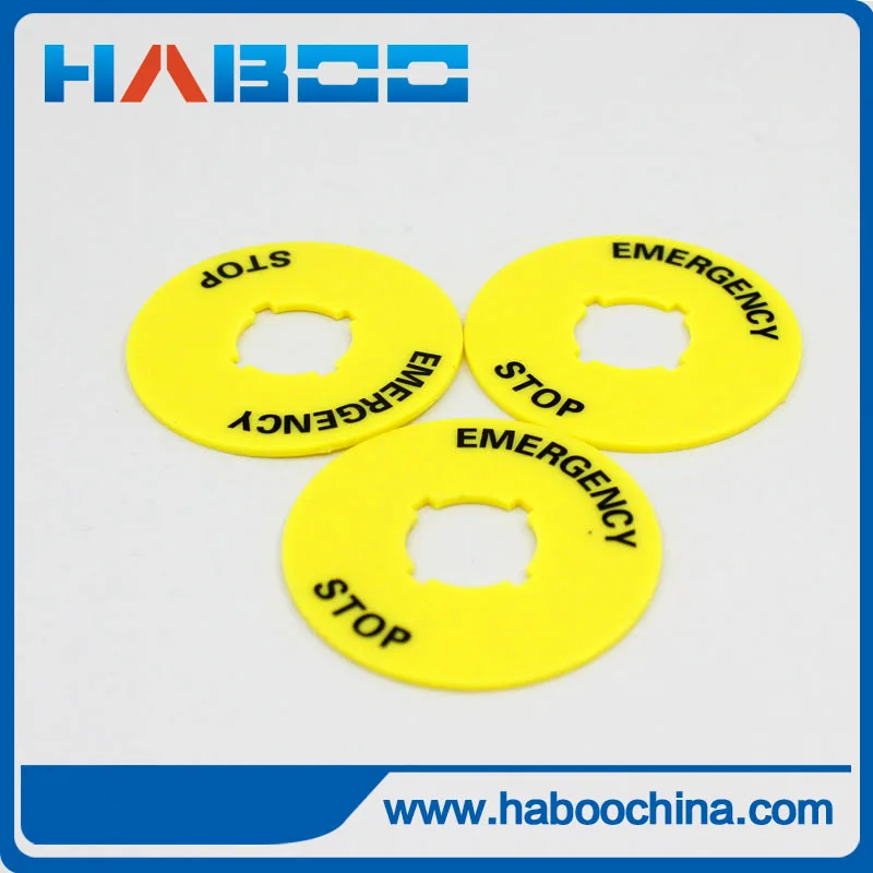 

20pcs/lot packing label dia.16mm yellow color emergency stop switch laberl for E-STOP SWITCH