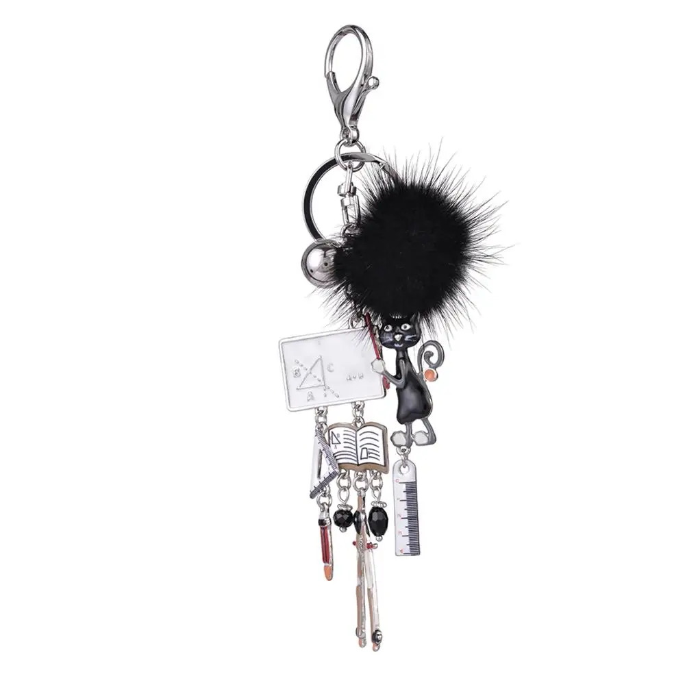 Cring Coco Cute Cat Keychain Fur Pompon Book Fashion Jewelry Handmade Key Chain New Year Gifts Kids Keychains Toys 9 Color - Цвет: color 2