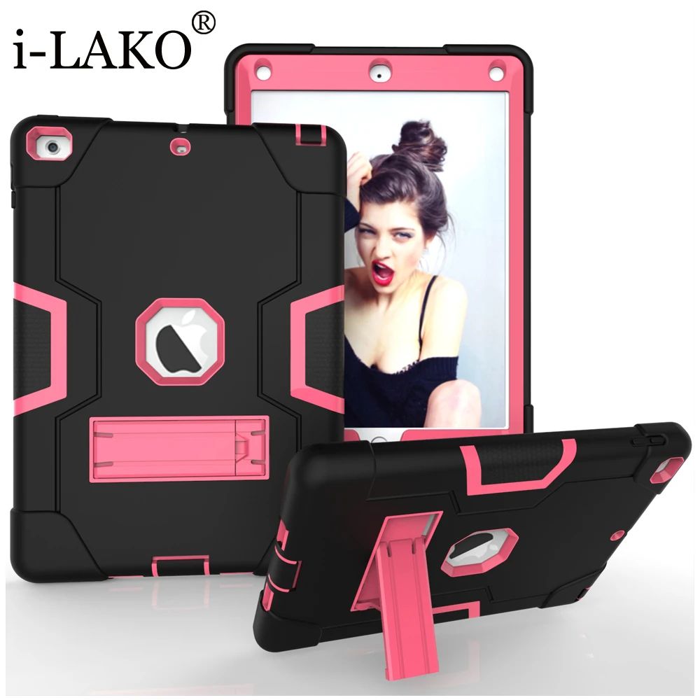 60pcs/lot Heavy Duty Hard Cover For New iPad 9.7 2017 Removable Hard Case with Kickstand For New