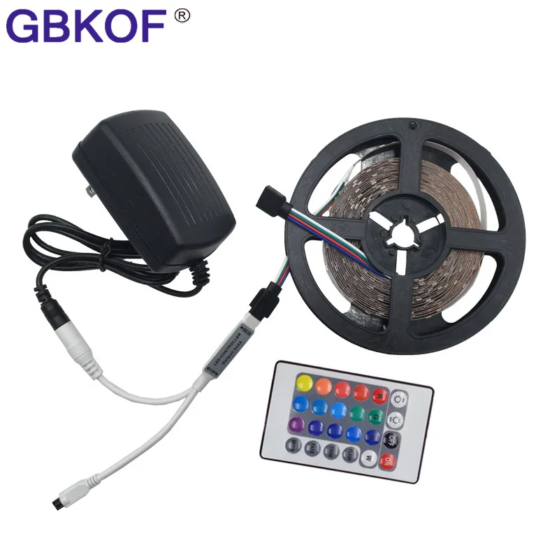 

5M 10M 2835 LED Lighting Strip Set 12V Power Adapter 24key IR Remote RGB Controller SMD 3528 Non Waterproof RGB led tape stripes
