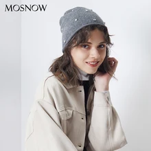 Женская зимняя шапка, большие стразы, новинка, стильная шерстяная вязаная шапка для девочек, Осенняя шапка для девушек