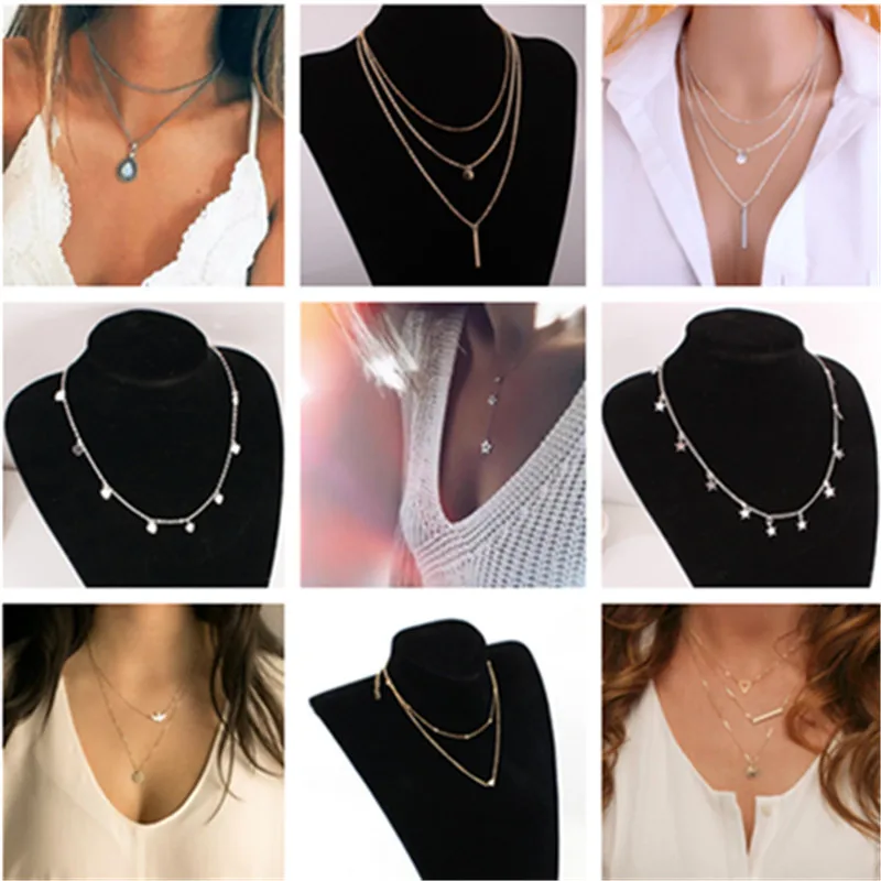 

New fashion trendy jewelry copper choker multi layer necklace gift for women Boho Layering Chokers Chockers girl