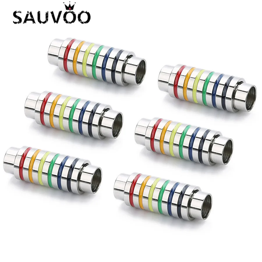 T0577MI06，彩色条纹不锈钢磁扣，内直径6mm，15g