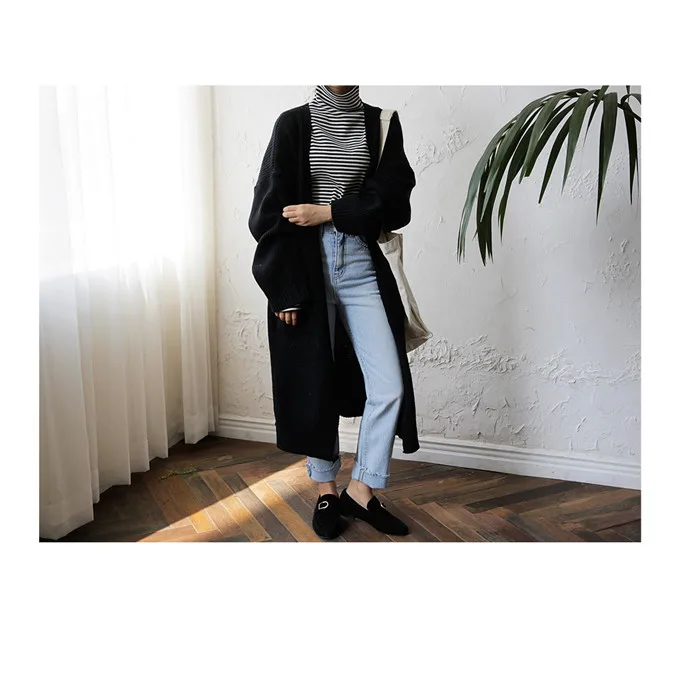 Xnxee модный длинный женский кардиган Модный Harajuku Свободный вязаный свитер женский повседневный черный негабаритный жакет осеннее пальто