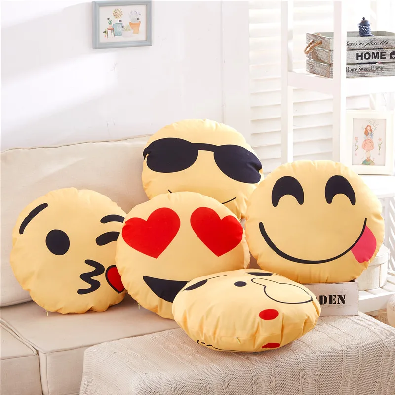 

Emoji Cute Smile Emoticon Yellow Pillows Cushion Cartoon Expression Yellow Round Decorative Pillows Blankets Cover Quilt 40x40cm