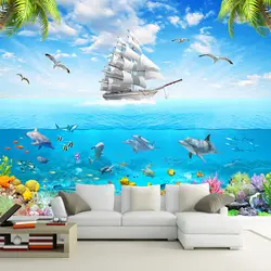 Пользовательские обои фрески 3D Чайка парусный подводный мир, дельфин фото настенные наклейки с росписью гостиная спальня Papel де Parede