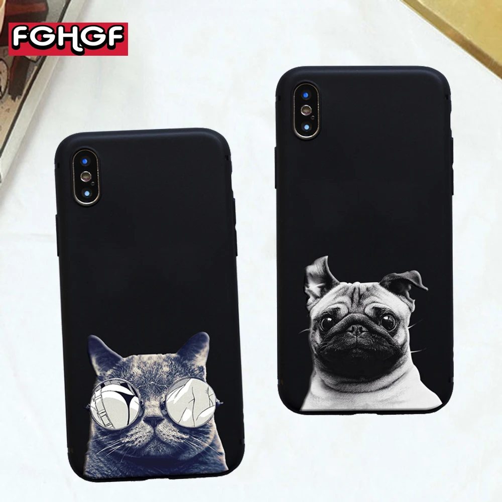 

FGHGF Cool Cartoon Animal Case For iphone 7 Case Cat Dog Pattern Silicone Phone Cases For iphone x 6 6S Plus 8 8plus 5s SE Case