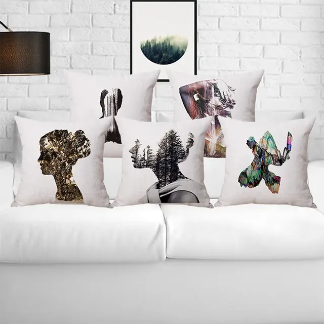 Square Cotton Linen Colourful Imagery Painted Character One Side Square Cotton Linen Colourful Imagery Painted Character One Side Printed Cushion Cover For Home Sofa Pillow