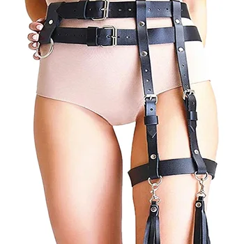 

Harajuku Leather Harness Sexy Women Elastic Leather Leg Ring Garter Belt Punk Heart Rivet Thigh Ring Punk Goth
