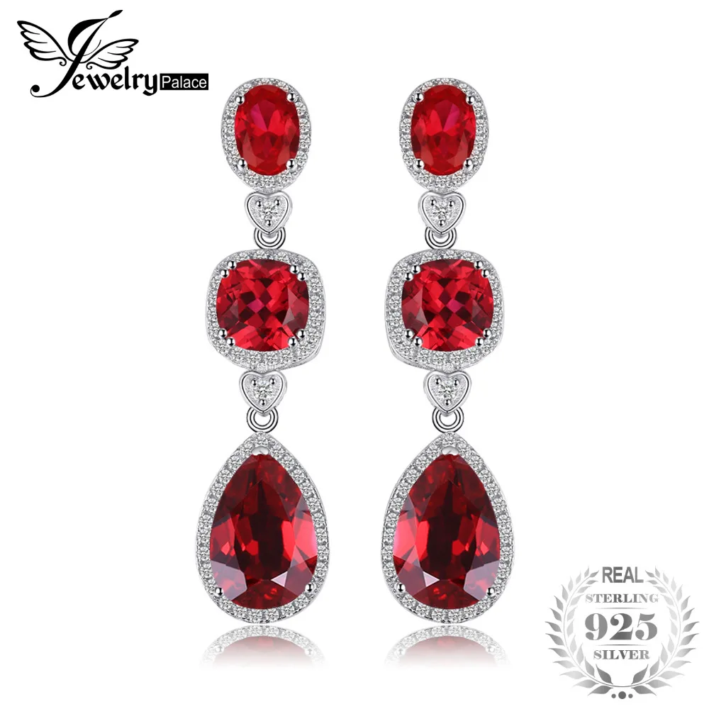 

JewelryPalace 15ct Women Fine Gem Pigeon Blood Red Created Ruby Drop Earrings Dangle Set Real Pure Solid 925 Sterling Silver