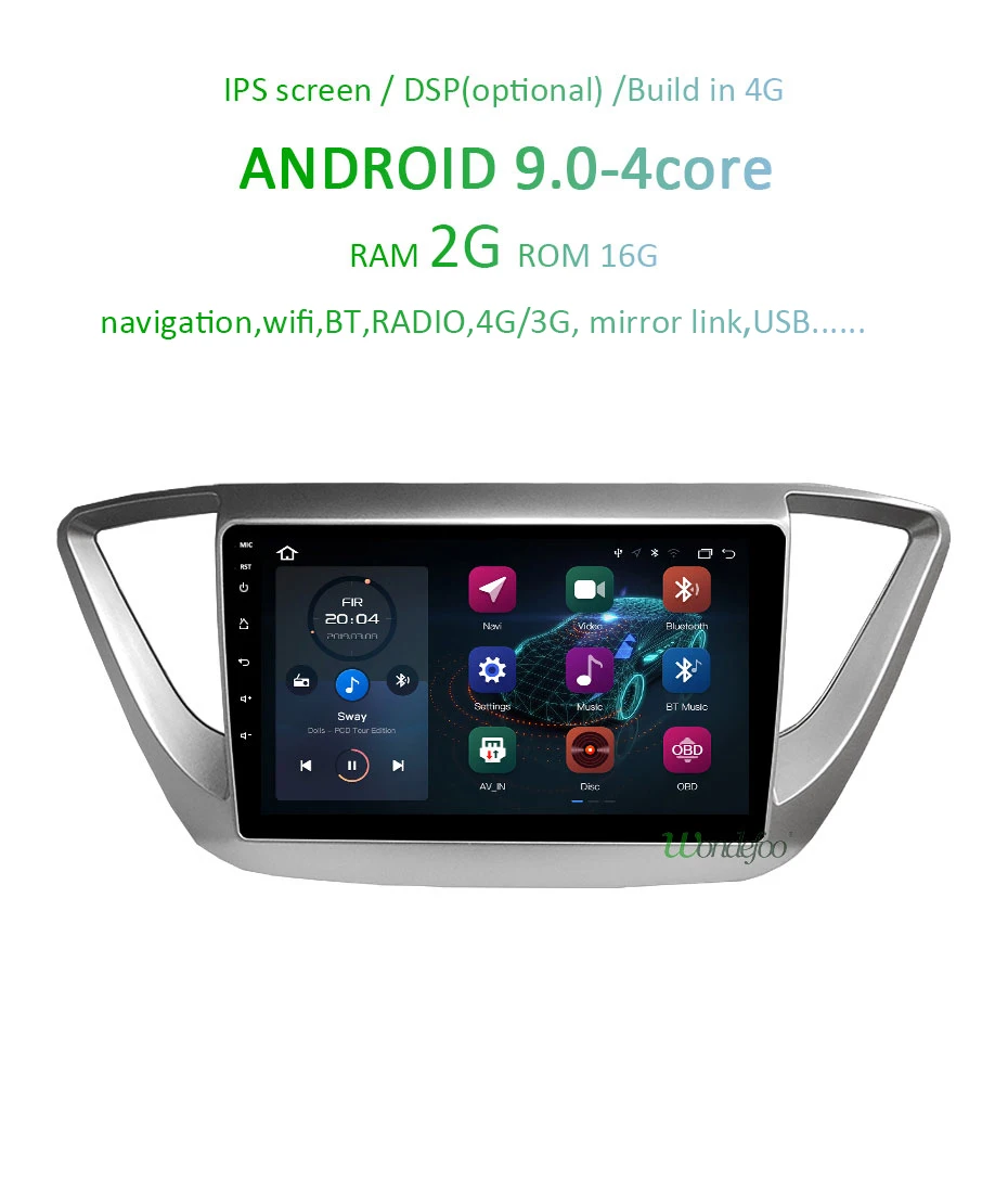 Cheap DSP IPS Android 9.0 Car GPS for Hyundai Verna Solaris 2017 2018 Navigation Radio Stereo Auto 4G MODEM Slot No DVD Player 2
