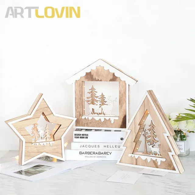 Nordic Children Room Decorations Wooden Carved Tree House Star