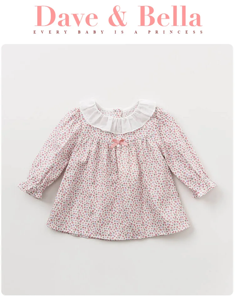 DBM9442 dave bella autumn winter infant baby girls fashion plaid shirt kids cotton casual floral tops children high quality tops
