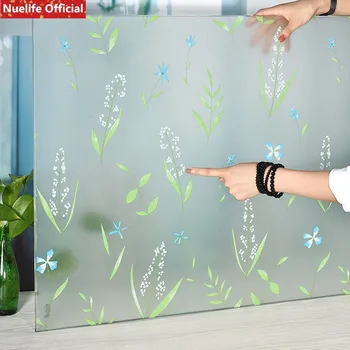 

Fresh green leaf small flower pattern electrostatic matte film living room bedroom kids room opaque bathroom door window film