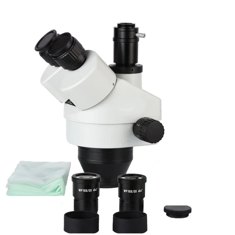 7X-45X Simul-focal Тринокулярный зум стерео микроскоп головка со вспомогательным объективом