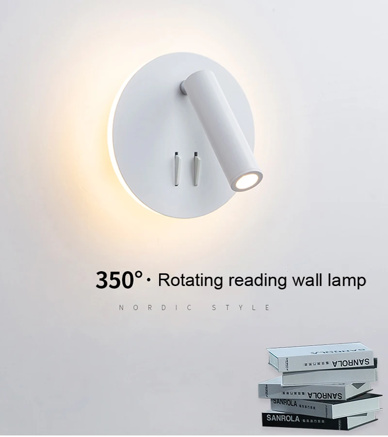 Современный светодиодный настенный выключатель света прикроватная лампа для чтения вращающийся двунаправленный, настенный светильник светодиодный ночник теплый белый AC85-265V
