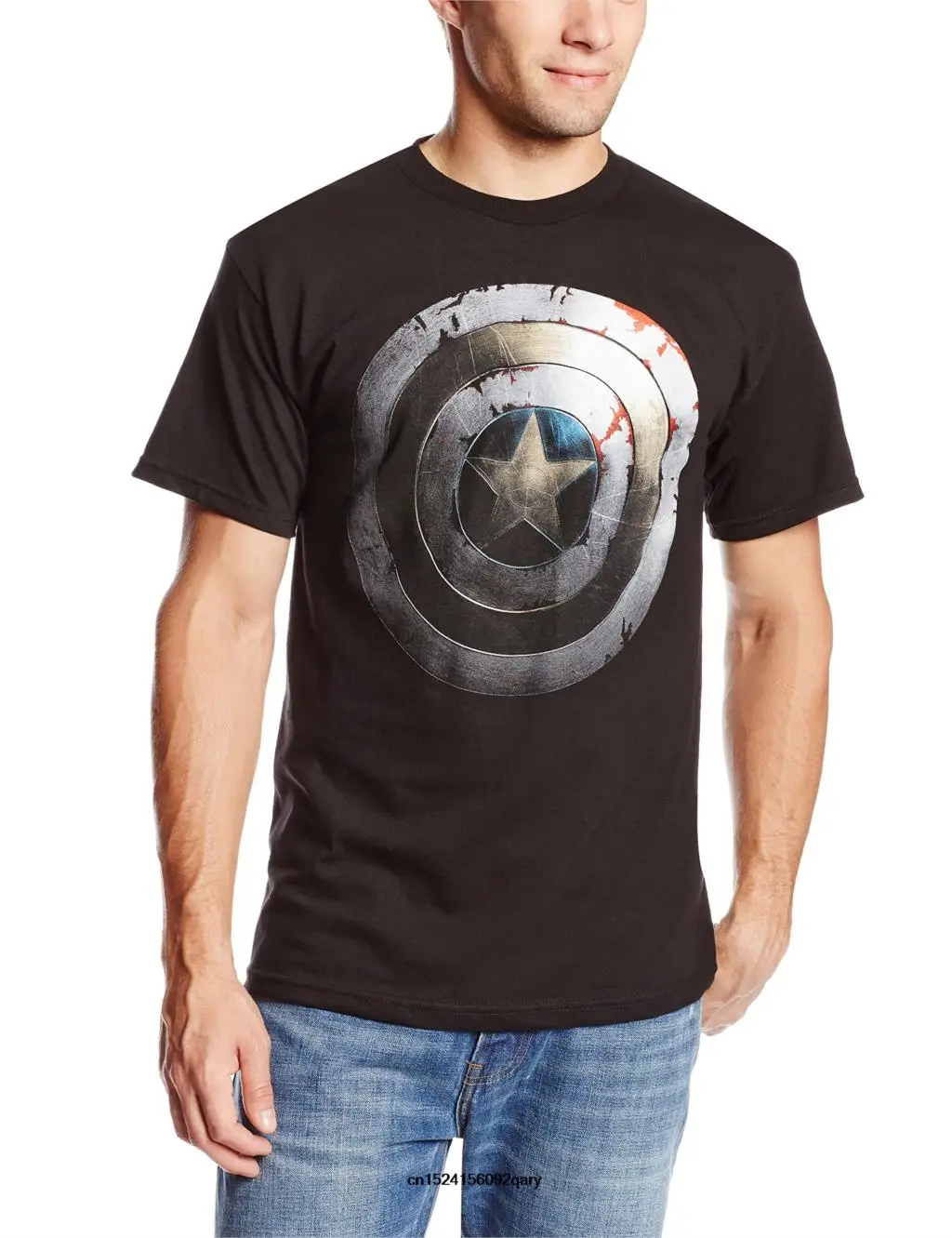 

Men Funny T Shirt Women Cool tshirt Captain America Men's Beaten Shield-M T-Shirt