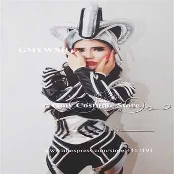 

P42 Women stage wears robot suit future silver female jumpsuit dj dress dance costumes models outfits bar wear party clothes ktv