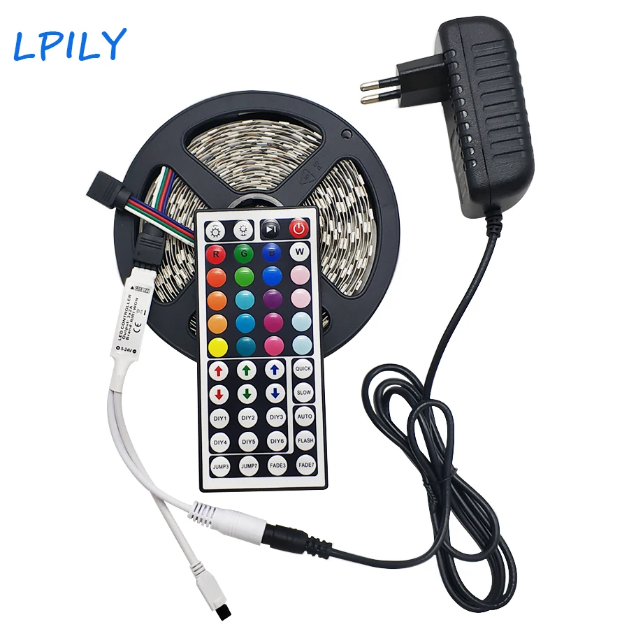 

LPILY LED Strip light Waterproof 5050 5m 10m Flexible LED Light rgb Led ribbon tape 60LEDs/m Controller DC 12V power adapter set