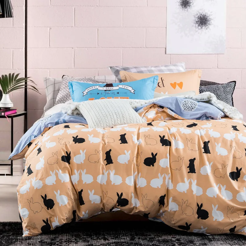 Wholesale Cartoon Rabbit Pattern Bedding Sets 100Cotton 4Pcs Duvet