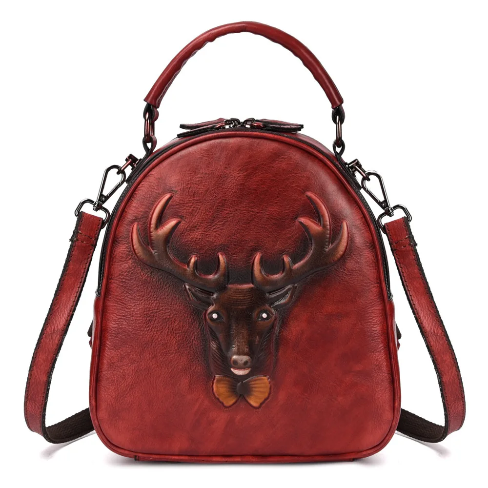 

New leather retro ladies 'duffel bag backpack top layer cowhide personality girl