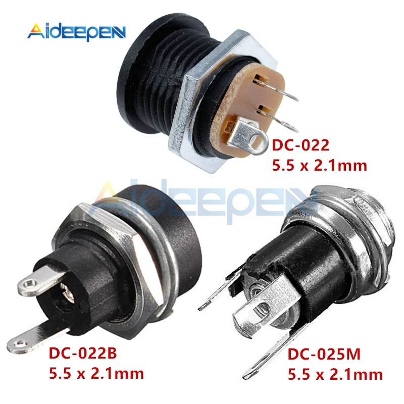 

10Pcs/lot DC-022 DC-022B DC-025 DC-025M 5.5 x 2.1mm 2 Pin 3 Pin DC Power Socket Power Female Plug Panel Mount 5.5*2.1mm