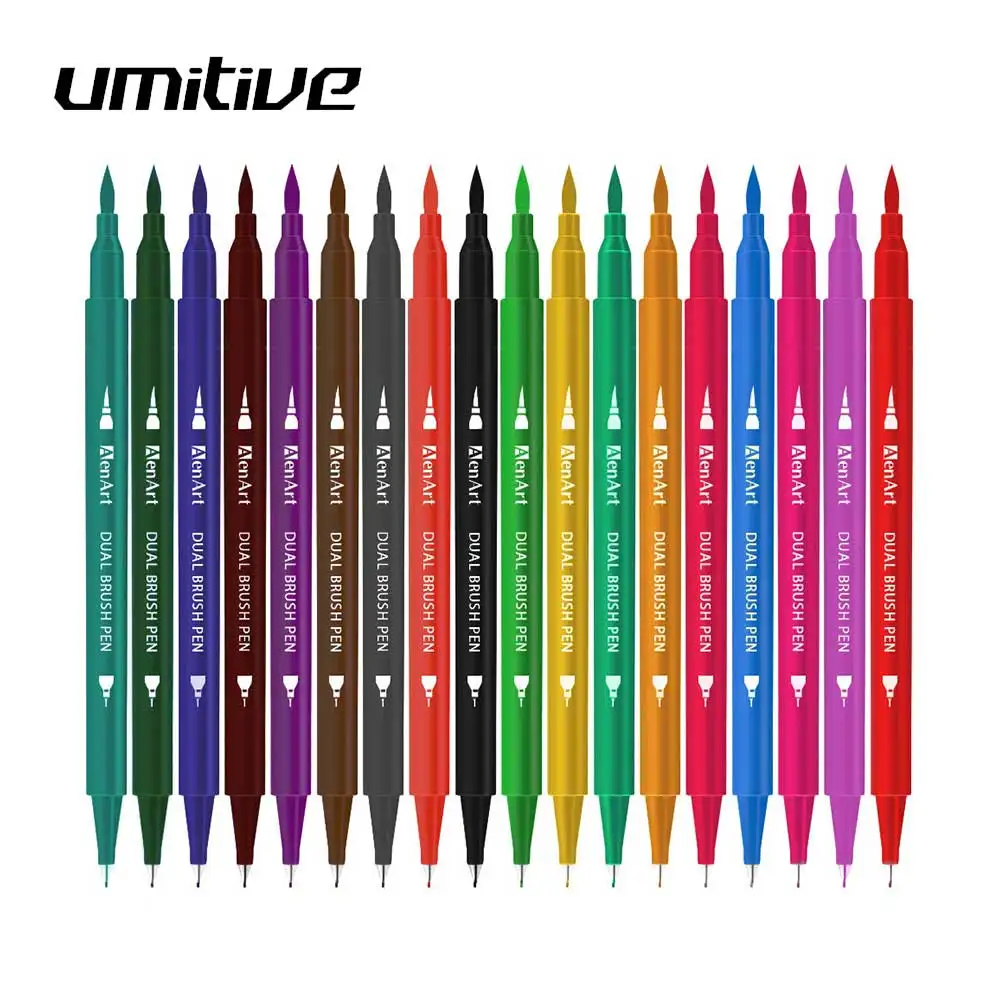 

Umitive 18 pcs Dual Brush Calligraphy Marker Pens Colored Fine Point Bullet Pen Set For Beginners Lettering Writing Coloring