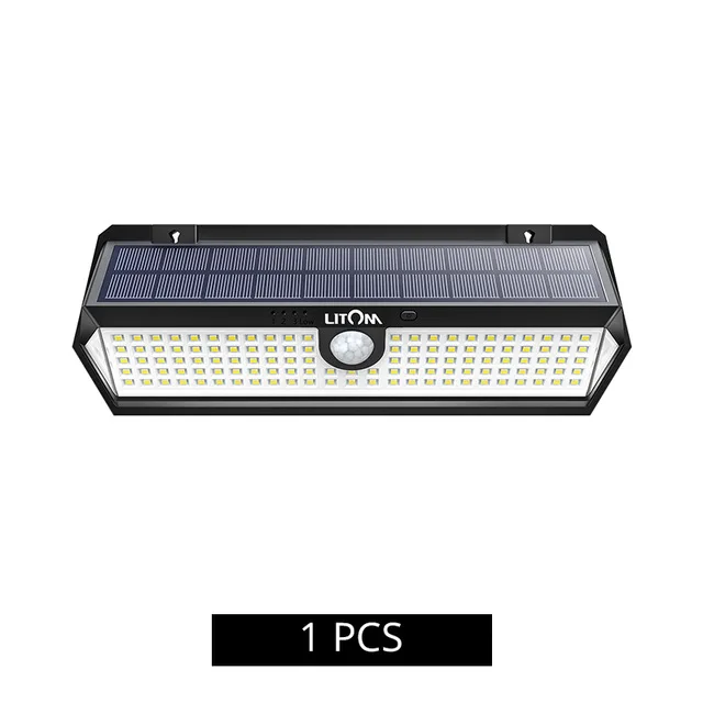 1 Pack LITOM 122 светодиодов солнечные огни супер широкий угол 3 режима освещения IP65 водонепроницаемый датчик движения на солнечной энергии патио настенные светильники - Испускаемый цвет: 1 Pack