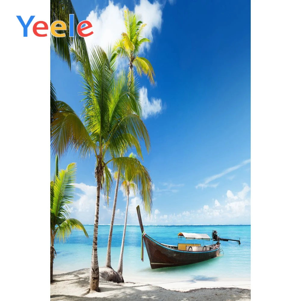 

Yeele Modern Simple Seaside Boats Landscape Beach Photography Backdrops Tropical Trees Photographic Backgrounds For Photo Studio