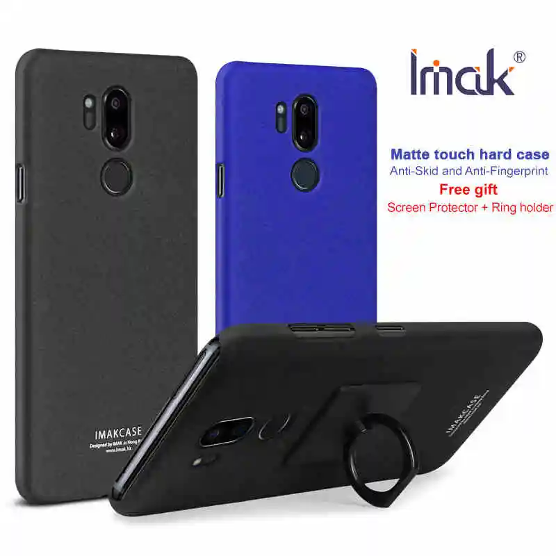 

IMak For LG G7 ThinQ Case Cover Hard PC Plastic Matte Slim Back Cover for LG G7 ThinQ Phone Case+Screen Protector +Ring Holder