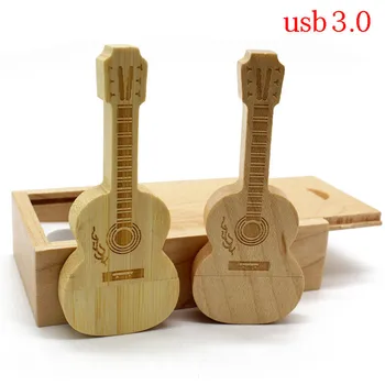 

LOGO Wood usb 3.0 Guitar+Box style pendrive 4gb 8gb 16gb 32gb usb3.0 usb Flash Drive gift pendrive