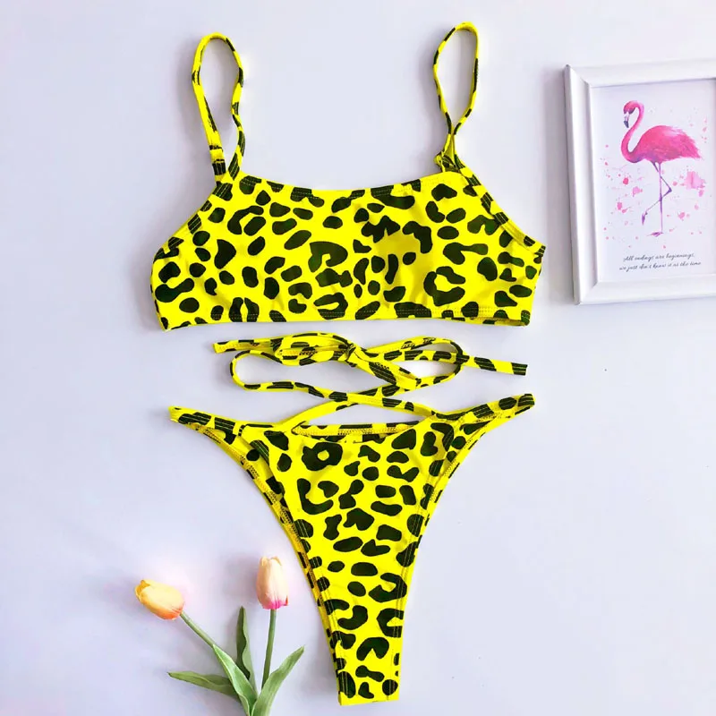 

Sexy Leopard Brazilian Bikini Swimsuit Female 2019 Women High Waist Swimwear String Bikini set Halter Bather Bathing Suit