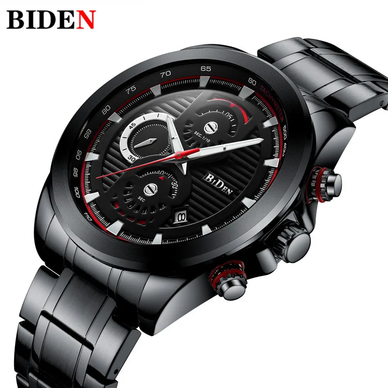 

BIDEN Top Brand Luxury Mens Wrist Watch Military Army Dress Sport Male Clock Steel Strap Watches Men Date relogio masculino Gift