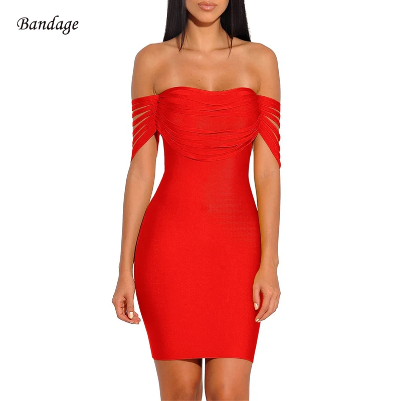 

2019 New Arrivals Cocktail Party Women's Dress With Fringe Sexy Off Shoulder Prom Mini Tassel Bandage Dress Bodycon Red Yellow