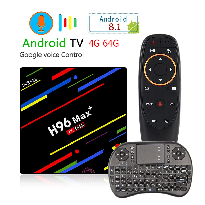 

H96 MAX PLUS RK3328 TV Box 4G 64G WiFi 2.4G/5G Bluetooth USB 3.0 Player 4K HD Smart Set Top Box Android 8.1 with Voice Control