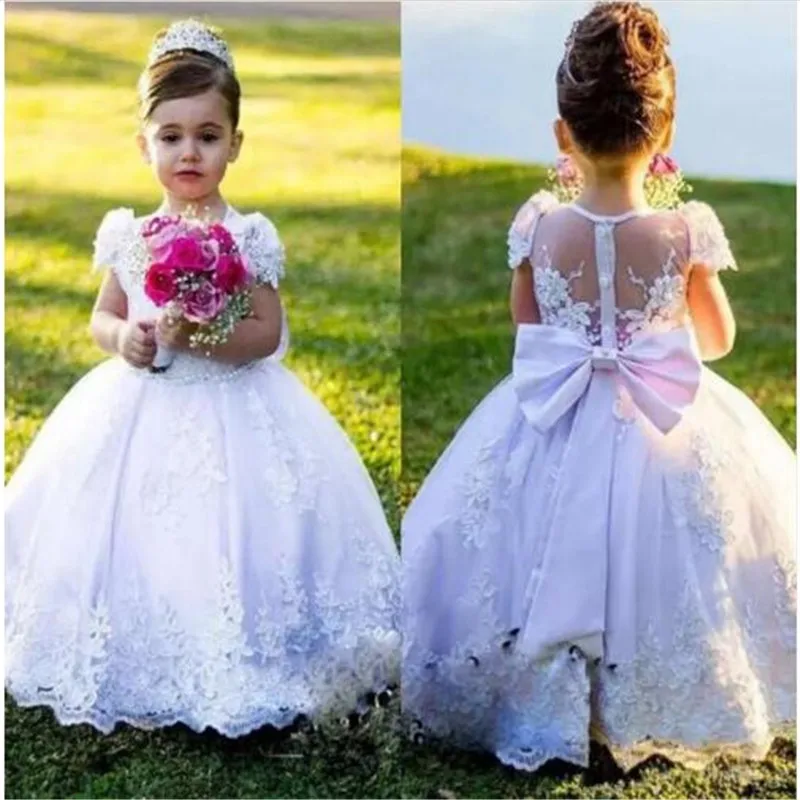 

lxCustomized Flower Girl Dress For Wedding with Big Bow Sash With Pearl Prepared For Princess to Attend Various Parties Sheer lx