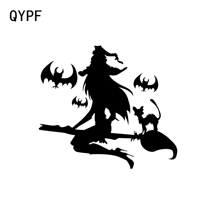 

QYPF 15*13.4 Interesting Halloween Bats Witch Decor Car Sticker Vinyl Accessories Black/Silver C16-2322