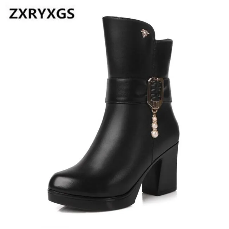 Las Mujer Moda Lana 2018 Zapatos Una Mujeres Cuero Invierno Comodidad marrón Antideslizante Martin Negro Vaca De Botas Nuevas Caliente nqwgBF47