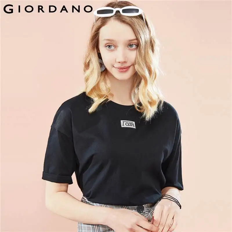 Футболка Giordano Женская свободная футболка с коротким рукавом и принтом|Футболки| |