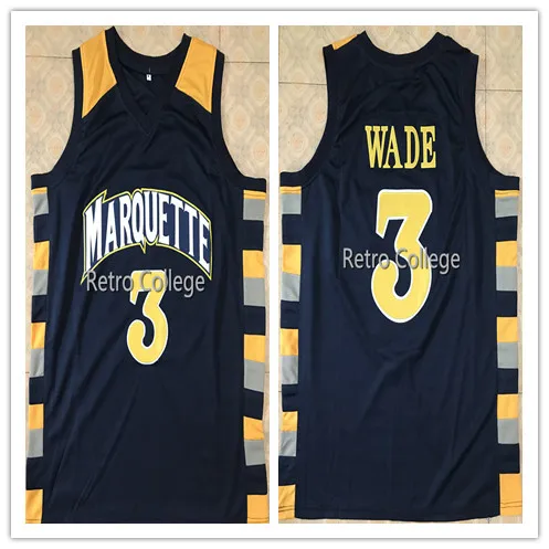 

#3 Dwayne Wade College Marquette Golden Eagles Mens Basketball Jersey Embroidery Stitched US Size XXS-XXL