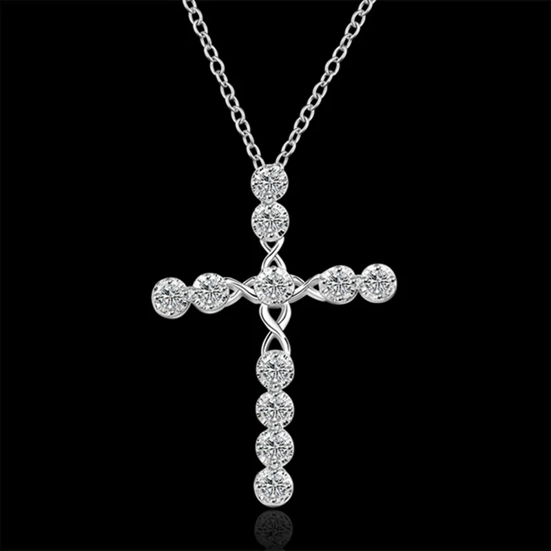 

Women Jewelry Cross Pendant Necklace 925 Sterling Silver Plated fashion Crystal Chain Austria rhinestone trendy style 2016 new