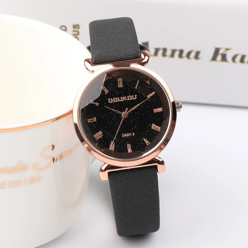 Лидирующий бренд модные женские часы кожаные женские кварцевые часы женские тонкие повседневные часы с ремешком Reloj Mujer Relogio Feminino часы - Цвет: Big Black