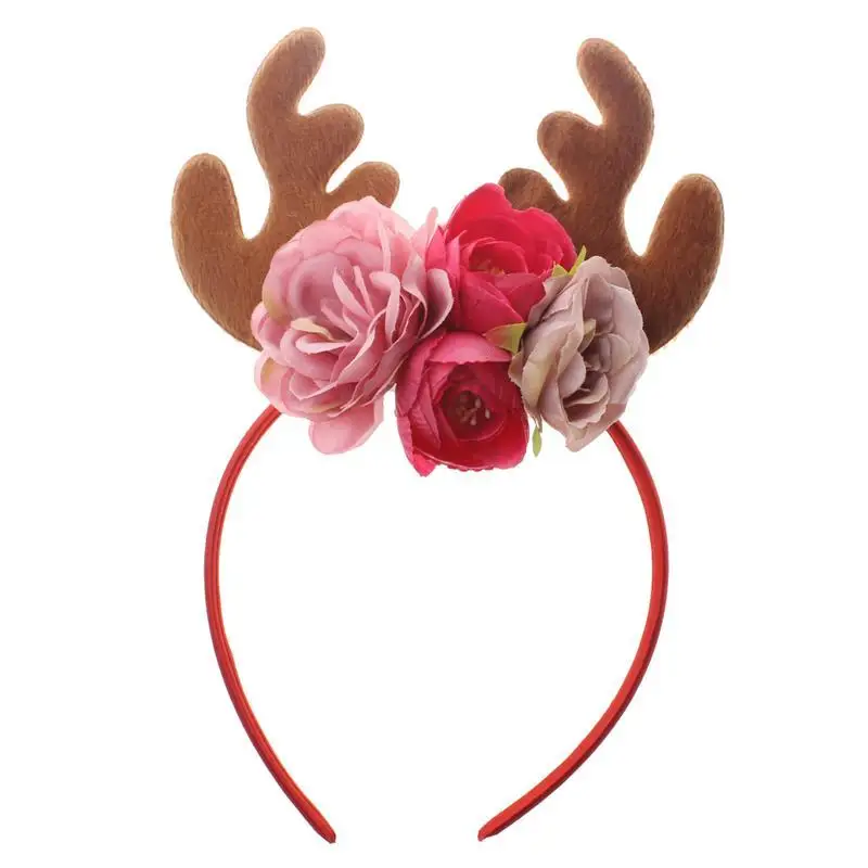 

Funny Christmas Deer Antler Headband With Flowers Blossom Novelty Party Hair Band Headware For Baby Kids Girls (E Style)