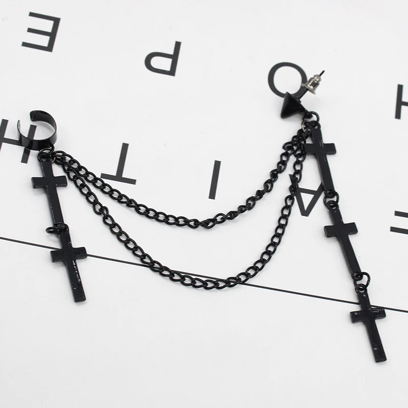 1pcs-Vintage-Punk-Metal-Cross-Tassel-Ear-Cuff-Earrings-For-Women-Hip-Hop-Multilayer-Chain-Tassels