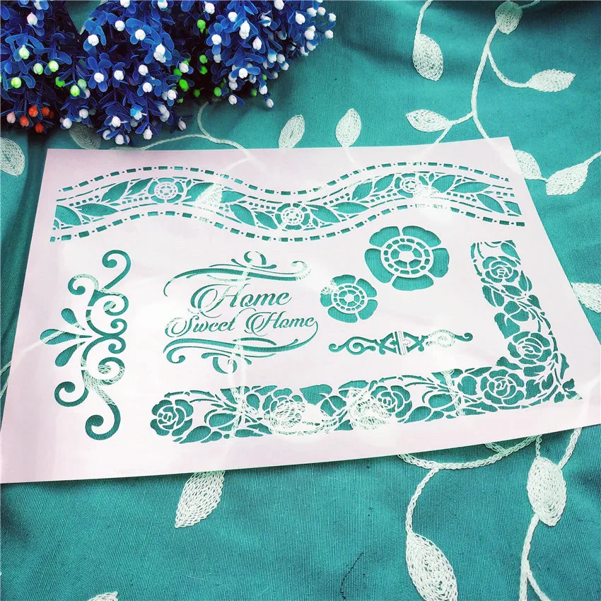 

Ribbon plastic mold shield DIY cake scrapbook stencils hollow Embellishments printing lace ruler Valentine's Day