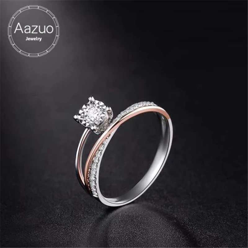 Aazuo 18 к белое золото розовое настоящий алмаз 0.30ct H Si1 четыре когти Иллюзия кольцо
