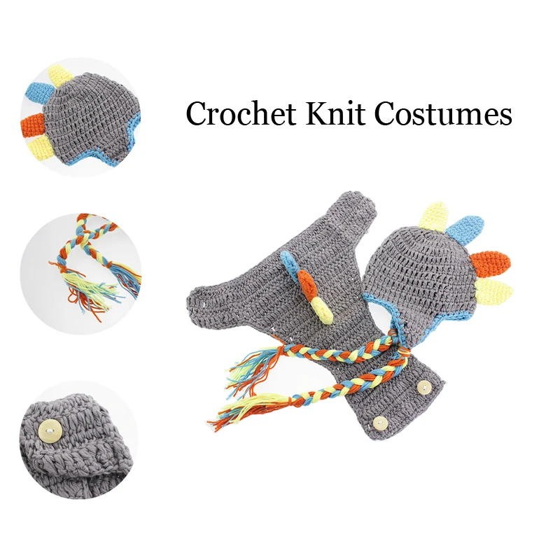 

Lovely Dinosaur Newborn Costume Photo Photography Prop Hat Shorts Set Handmade Crochet Knitted Outfit Hat Shorts Free Shipping
