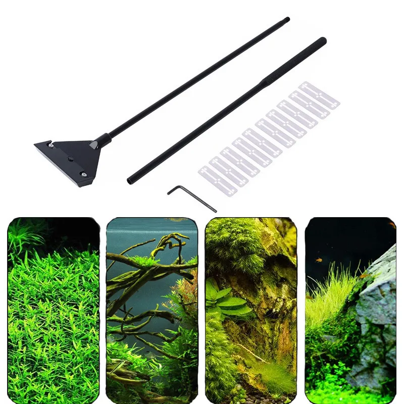 460mm 650mm Stainless Steel Aquarium Algae Razor Scraper Tank Water Aquatic Fish Live Plant Grass Coralline Cleaning Set with 10 Blades0